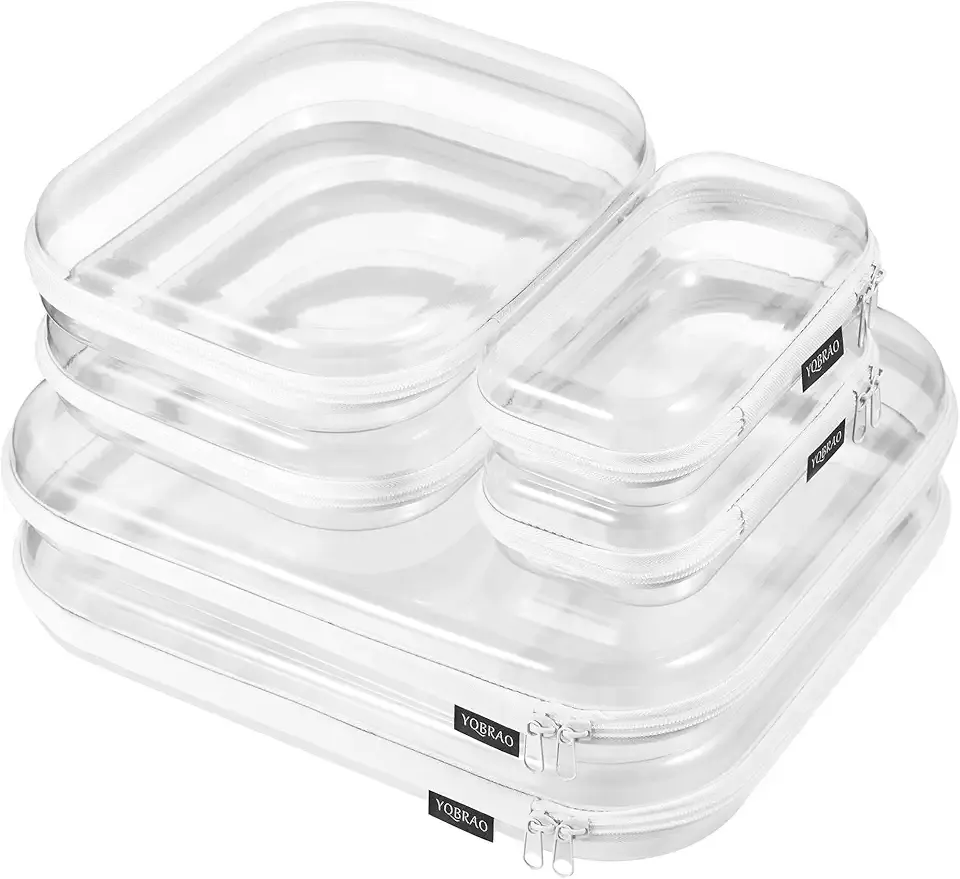 YQBRAO 6 Pack Clear Hard Shell Zipper Case, 1.2mm Heavy Duty Crush-Proof Diaper Bag Organizer Pouches, TSA Approved Travel Makeup Bag for Toiletries & Electronics, (2L, 2M, 2S) Multi-Size Storage Set