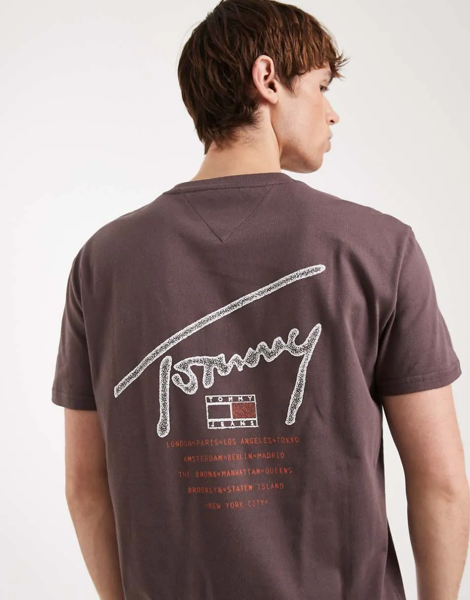 Tommy Jeans regular signature detail back print t-shirt in brown