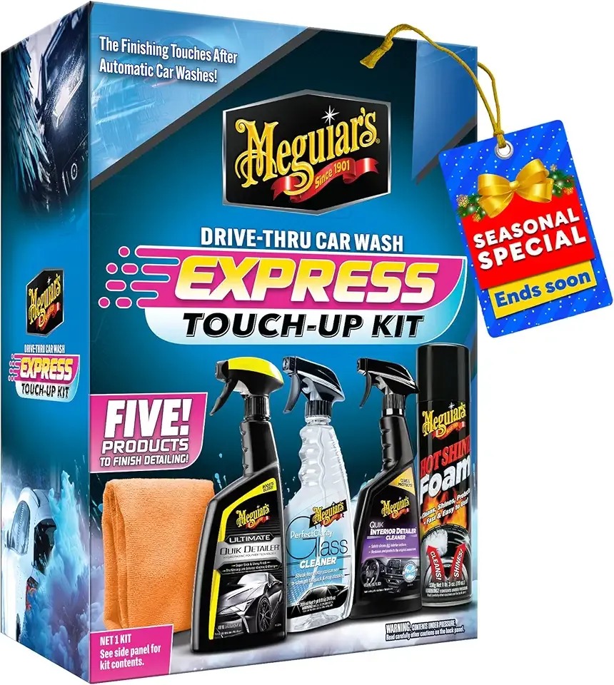 Meguiar's Drive-Thru Car Wash Express Touch-Up Kit - The Perfect Car Detailing Kit for Touching Up After Running Through an Automatic Car Wash or After Washing Your Ride at Home, Clean Inside and Out