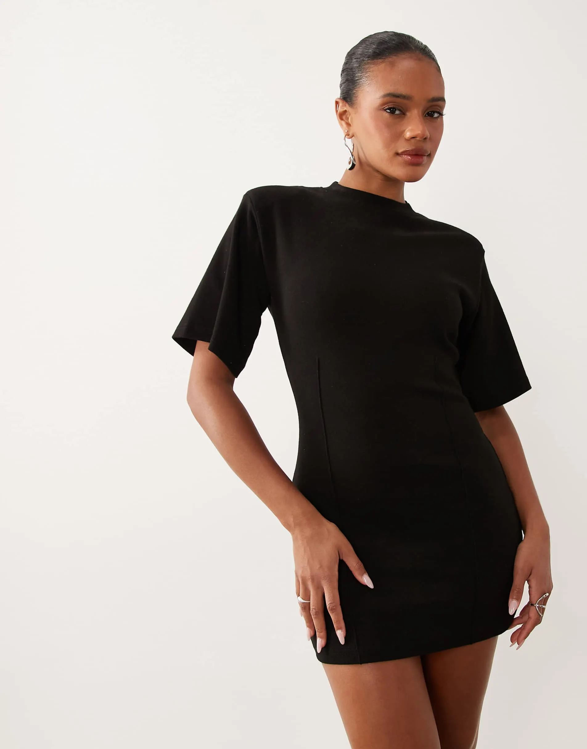 Missyempire modal bell sleeve fitted t-shirt dress in black