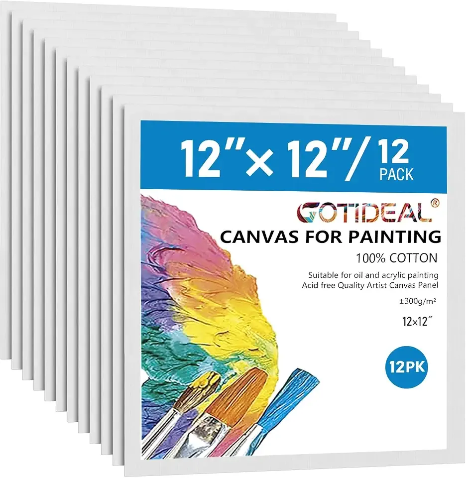GOTIDEAL Canvases for Painting, 12x12 inch of 12 Pack, 100% Cotton