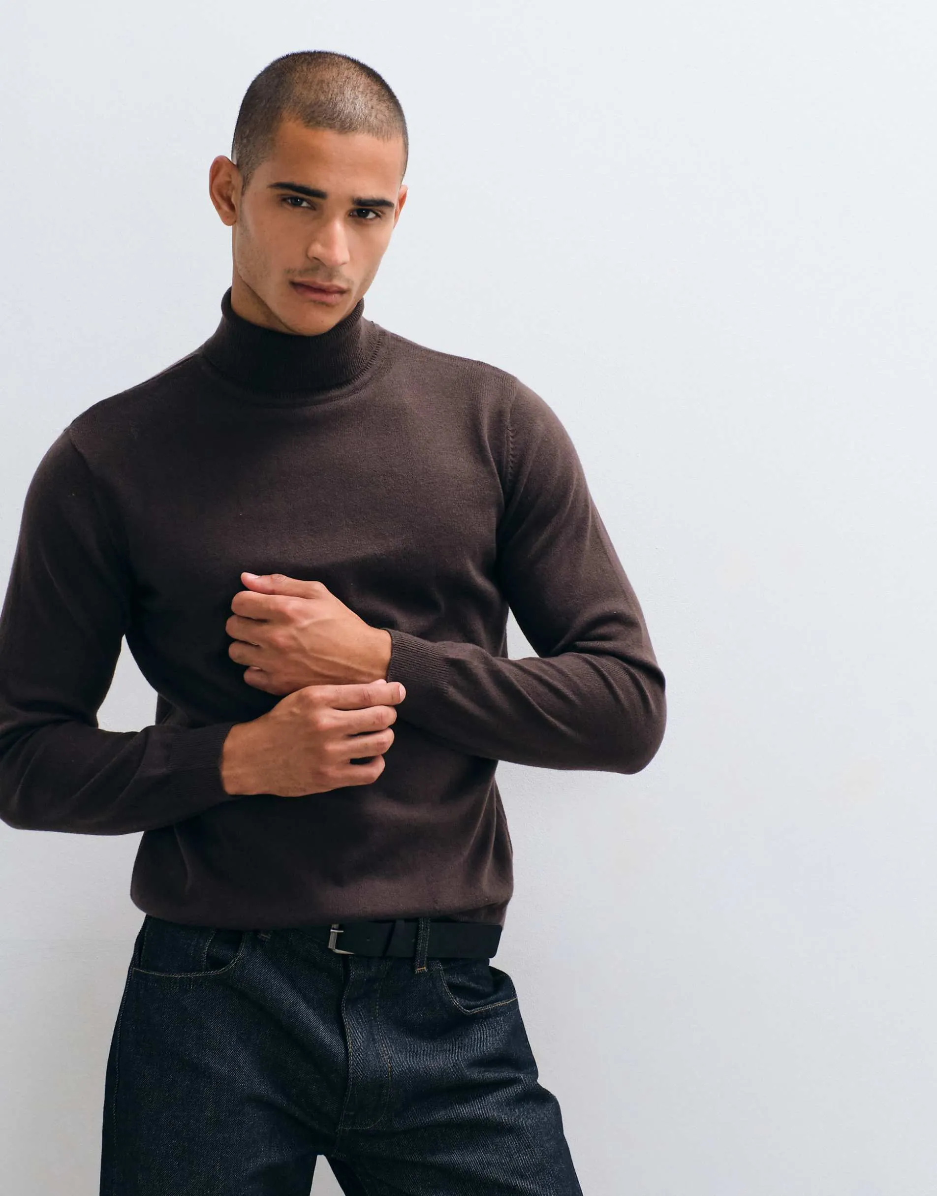 Threadbare knitted roll neck jumper in chocolate brown
