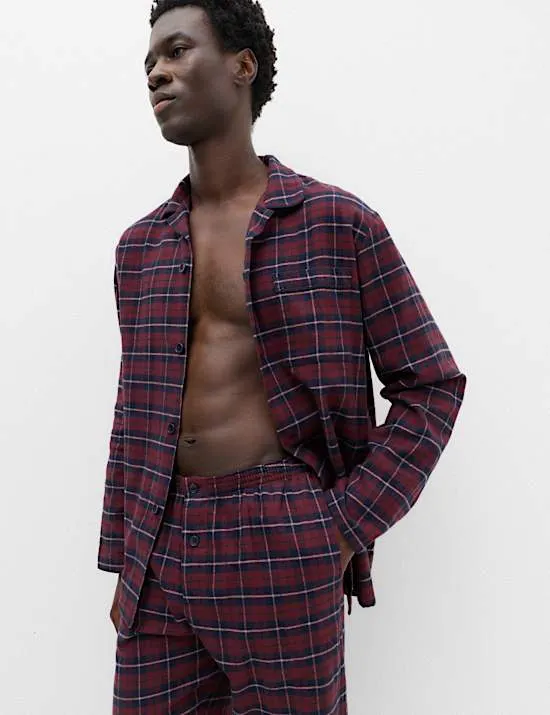 Pure Cotton Brushed Checked Pyjama Set