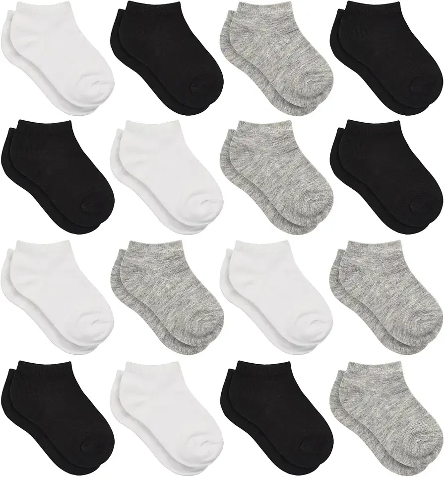 Toddler Socks, 16 Pairs Low Cut Ankle Socks for Kids (1-14 Years)