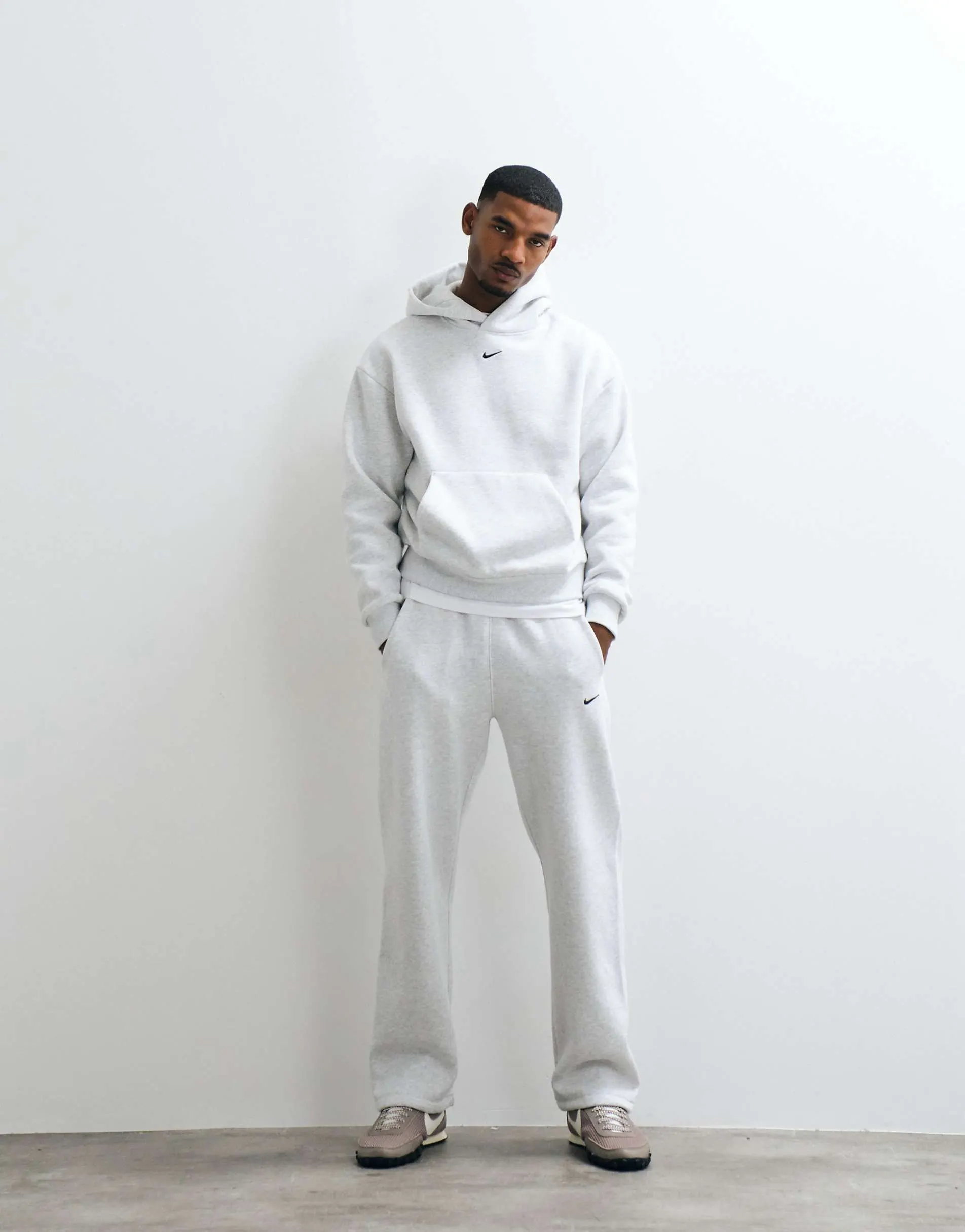 Nike Solo central swoosh logo oversized fleece hoodie in light grey