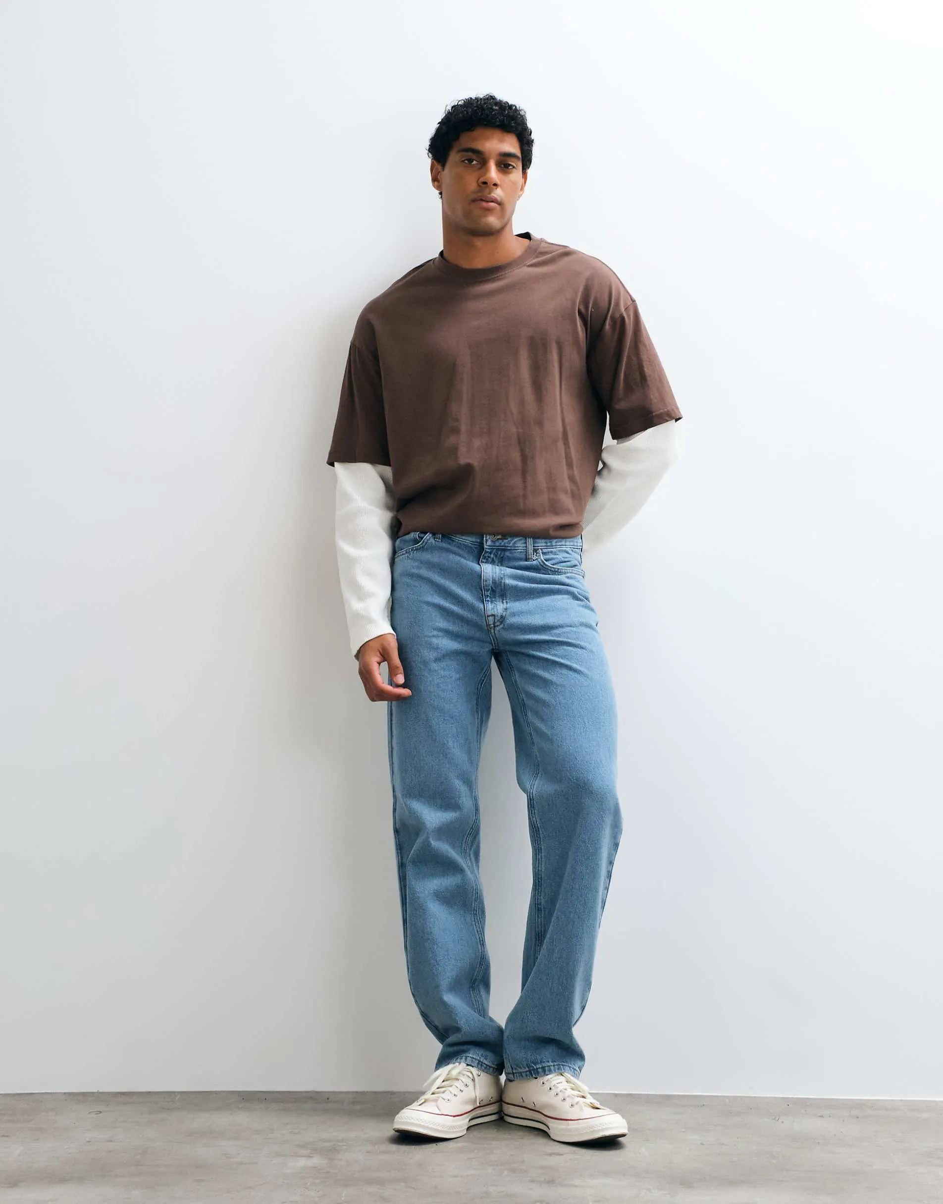 ASOS DESIGN straight leg jeans in light wash blue