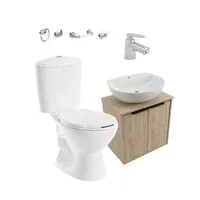 Combo Sanitario Manantial Pro con Mueble para Colgar Con Lavamanos Manantial Grifería y Accesorios Nogal Corona