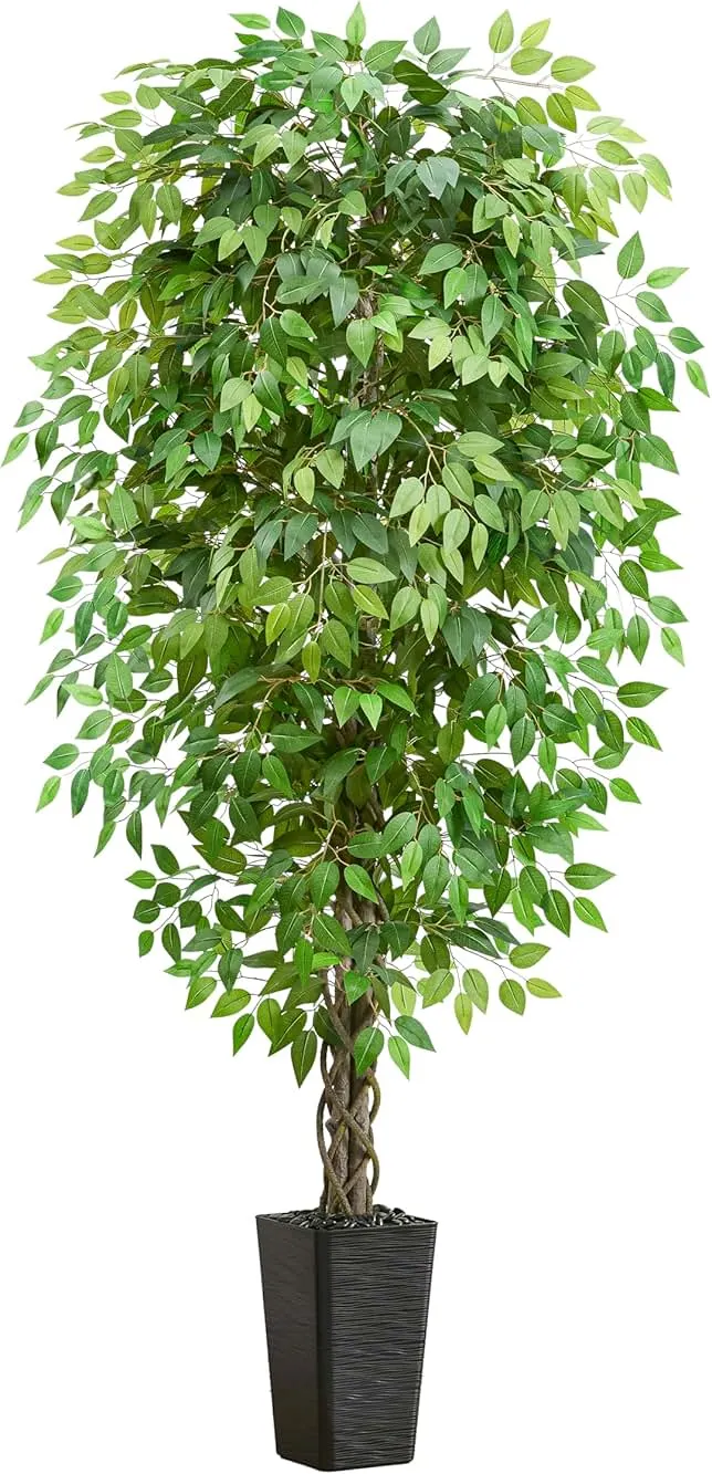Artificial Ficus Tree 6FT Faux Plants Indoor Tall Fake Plants with Black Square Planter, Green Lifelike Lush Fake Ficus Tree for Home Living Ro…