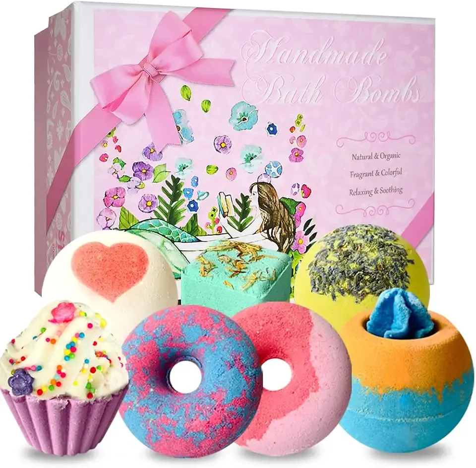 Bath Bombs, 7 Natural Bath Bomb Gift Set, Bubble Bathbombs for Women Kids