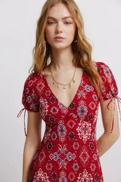 Vestido manga corta lazos