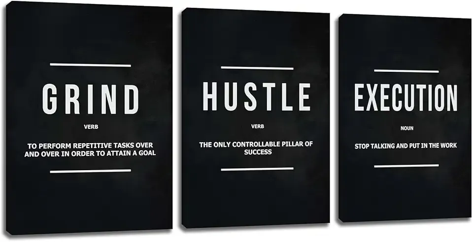 Motivational Office Wall Decor Inspirational Success Canvas Wall Art Hustle Posters Prints Entrepreneur Quote Wall Picture Paintings 3 Pieces Artwork Home Bedroom Framed Easy to Hang(36”Wx16”H)
