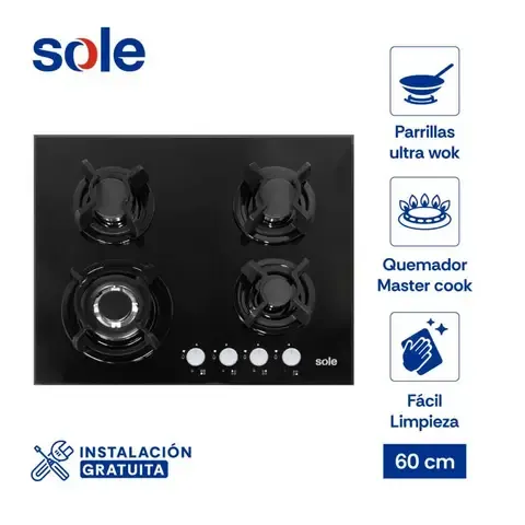 Encimera Empotrable Eléctrica 4 Hornillas Sole SOLCO034 Negro