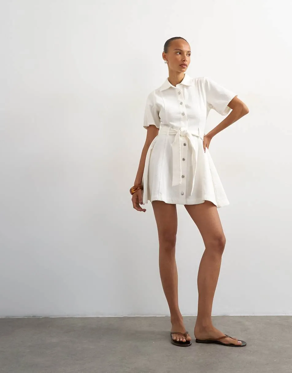 Topshop denim shirt belted mini dress in bone