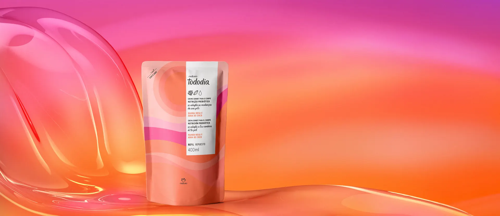 Refil Creme Sorbet Desodorante Nutritivo para o Corpo Tododia Manga Rosa e Água de Coco