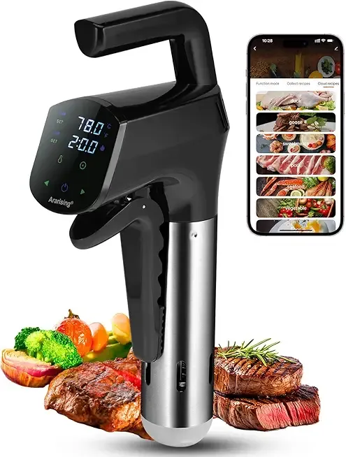 Sous Vide Cooker 2.4G WIFI, Sous Vide Machine with 30 Preset Recipes on APP & Calibration Function, 1100W Ultra-Quiet Immersion Circulator, Accurate Temperature and Time, Fast-Heating with Timer