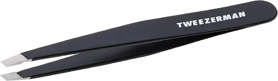 Tweezerman Stainless Steel Slant Tweezer - Eyebrow Tweezers for Women and Men (Black)
