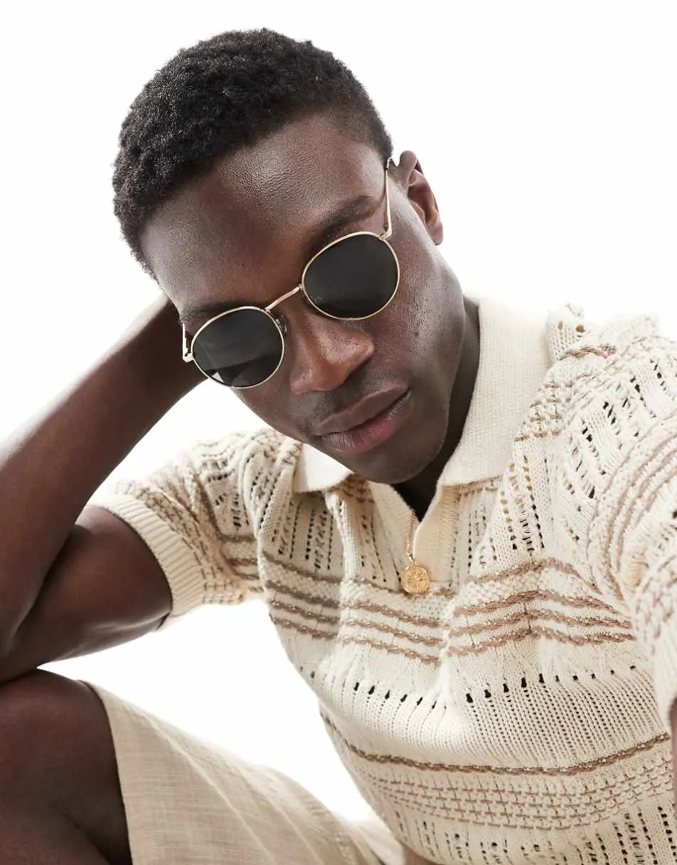 ASOS DESIGN 90s round metal sunglasses with smoke lens in gold