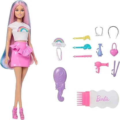 Barbie Rainbow Sparkle Hair Doll, Extra-Long and Colorful…
