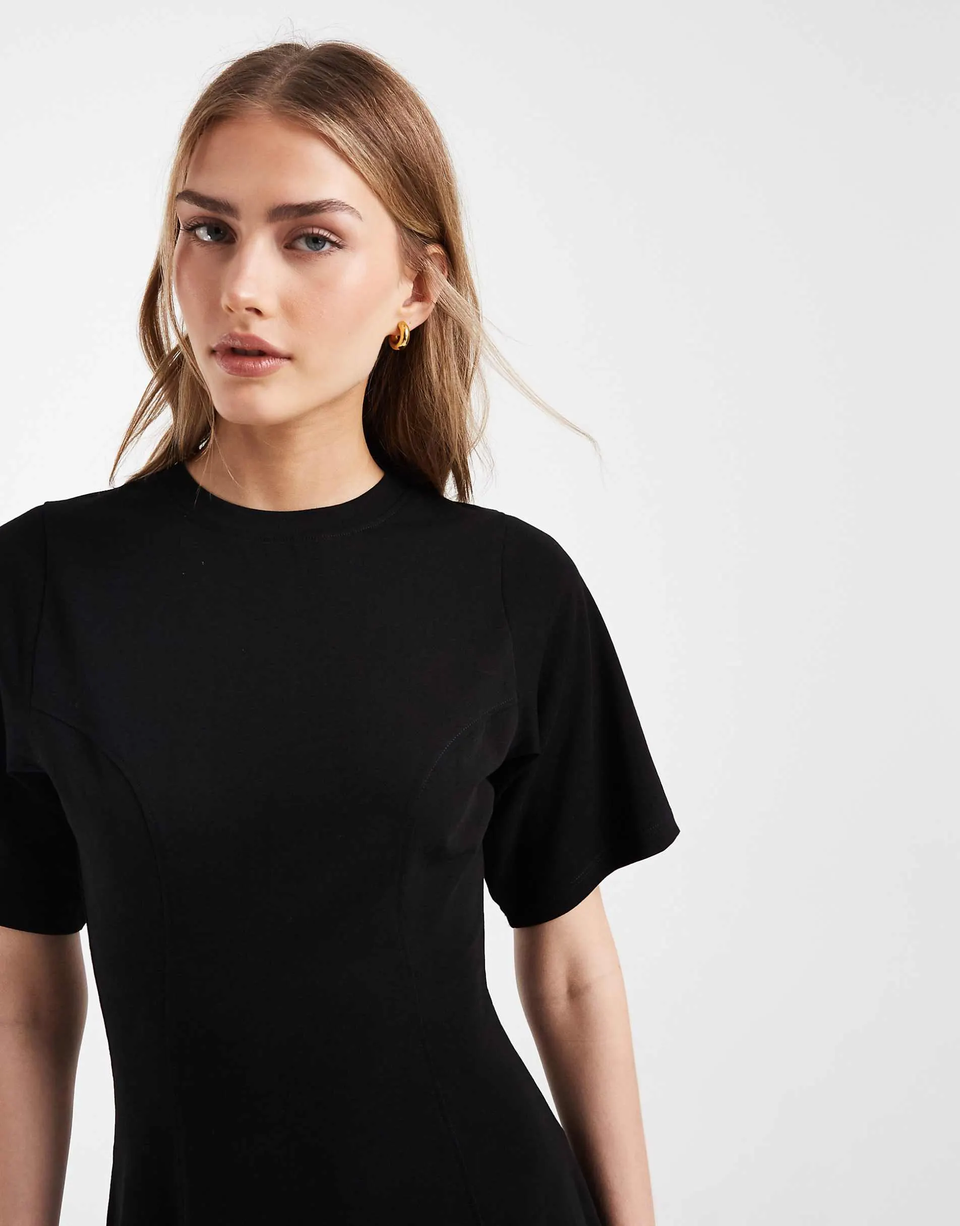ASOS DESIGN cinched seam detail mini dress in black