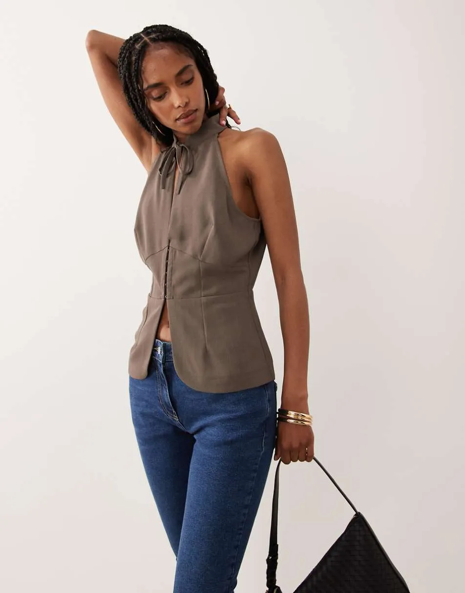 Miss Selfridge tailored halter top co-ord in mushroom