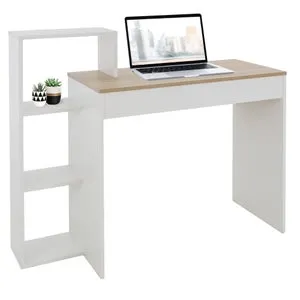 ML-Design Escritorio con Estantes Mesa de Trabajo para Oficina, Mesita de Ordenador PC Blanco con Tablero de Roble Sonoma, 3 Baldas, 110x72x40 cm, Mad