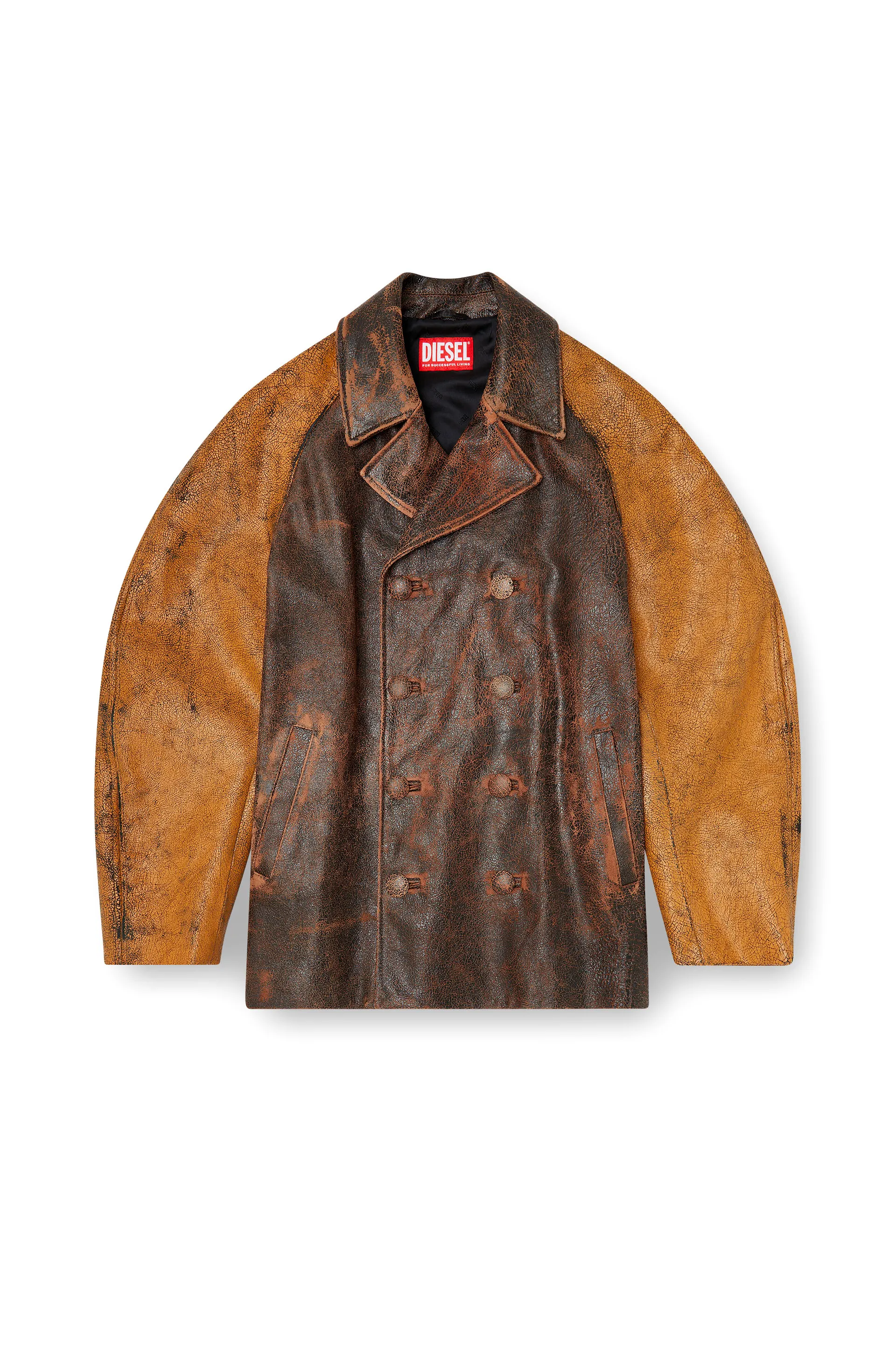 Cocoon peacoat in crackle leather