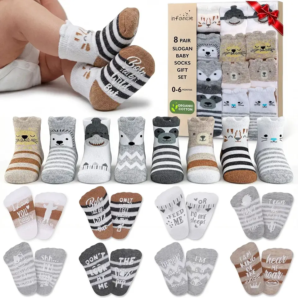 Organic Cotton Blend 8 Baby Socks 0–6M Non Slip Newborn Essentials