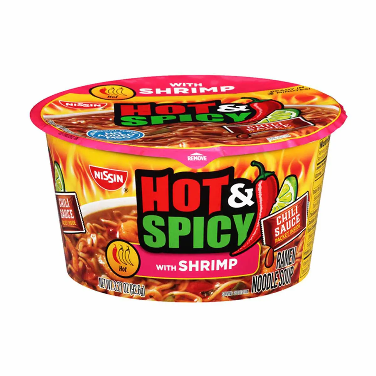 Nissin Hot & Spicy Ramen Noodle Soup, With Shrimp, 3.27 oz