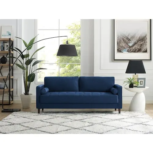 Lifestyle Solutions Lancaster Sofa with Upholstered Fabric and Eucalyptus Wood Frame, Navy Blue