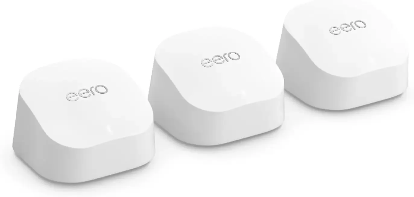 Amazon eero 6+ mesh wifi system - Supports internet plans up to a Gigabit, Coverage up to 4,500 sq. ft., Connect 75+ devices, 3-pack