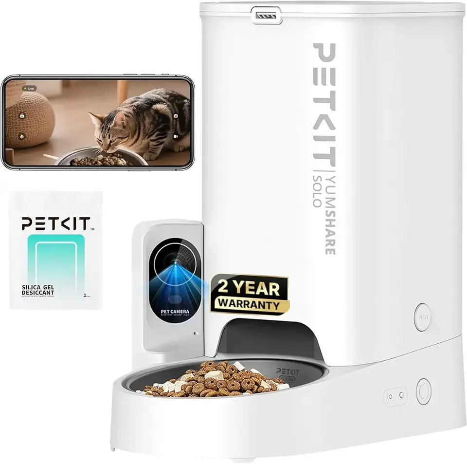 PETKIT Automatic Cat Feeder with Camera, 1080P HD Video with Night Vision, 2.4G WiFi Pet Feeder for Cat & Small Dog, 2-Way Audio & Meal Call Pet Food Dispenser with Desiccant Bag, Motion Capturing