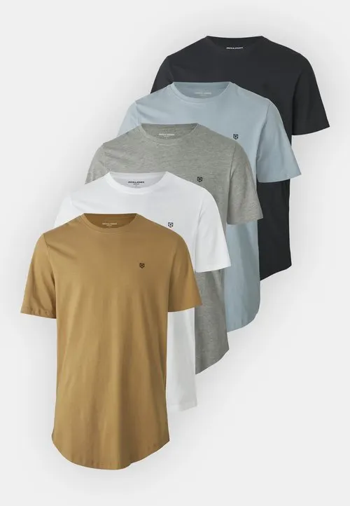 JPRBLABRODY TEE CREW NECK 5 PACK - T-shirts - tobacco brown/white/darknavy/lightblue