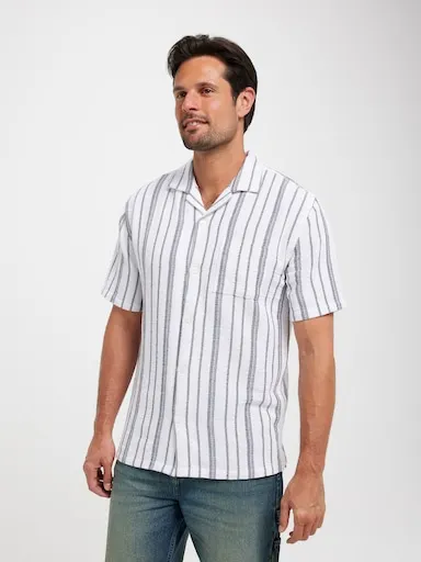 Just Jeans Short Sleeve Revere Textured Stripe