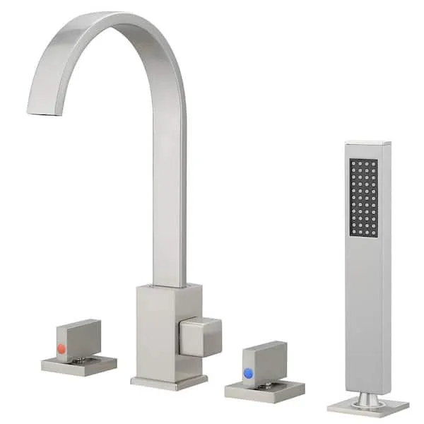 HOMEMYSTIQUE Single-Handle Tub Deck Mount Roman Tub Faucet with Hand Shower in Brushed Nickel
