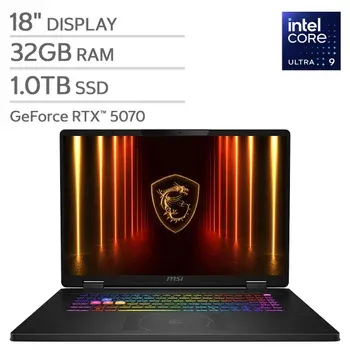 MSI Crosshair 18 HX AI 18" Gaming Laptop - Intel Core Ultra 9 275HX - NVIDIA RTX 5070 - 2560x1600 - 32GB RAM - 1TB SSD - Windows 11 Home