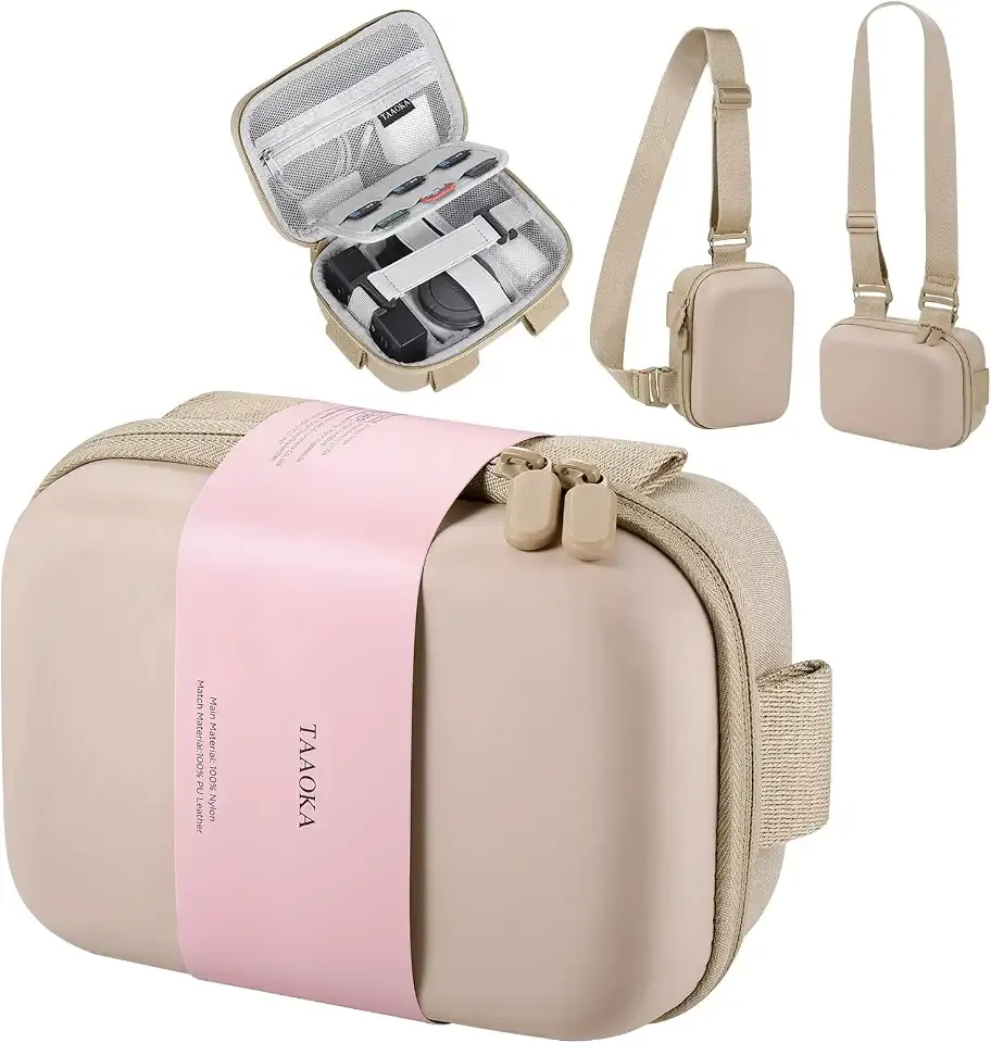 TAAOKA Digital Camera Case, Protective & Lightweight Camera Case with 3 Carrying Ways, Waterproof & Shockproof Small Camera Bag for PowerShot/Sony DSCW800/DSCW830 - Beige