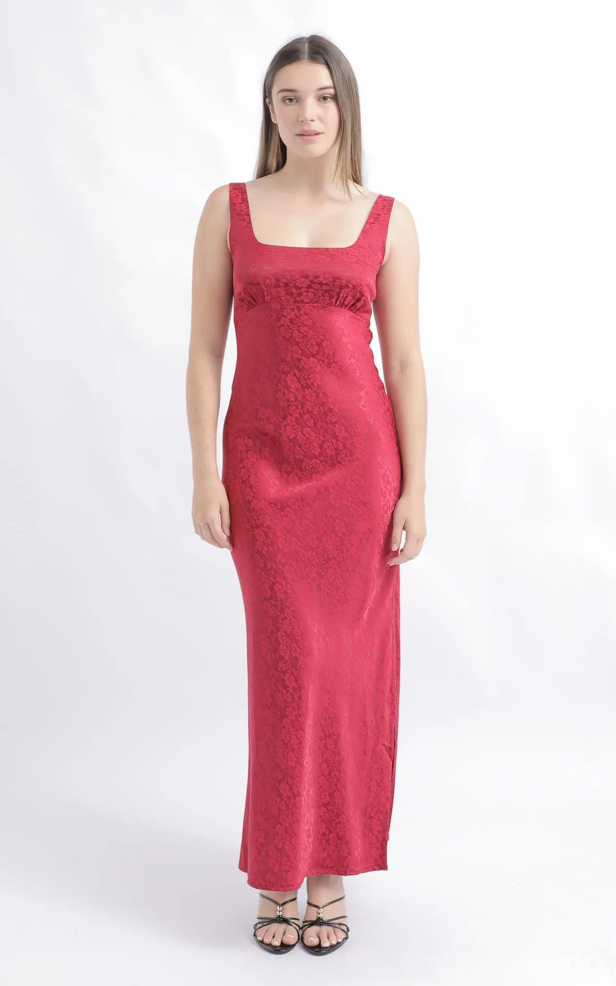 Jacquard Satin Square Neck Gown