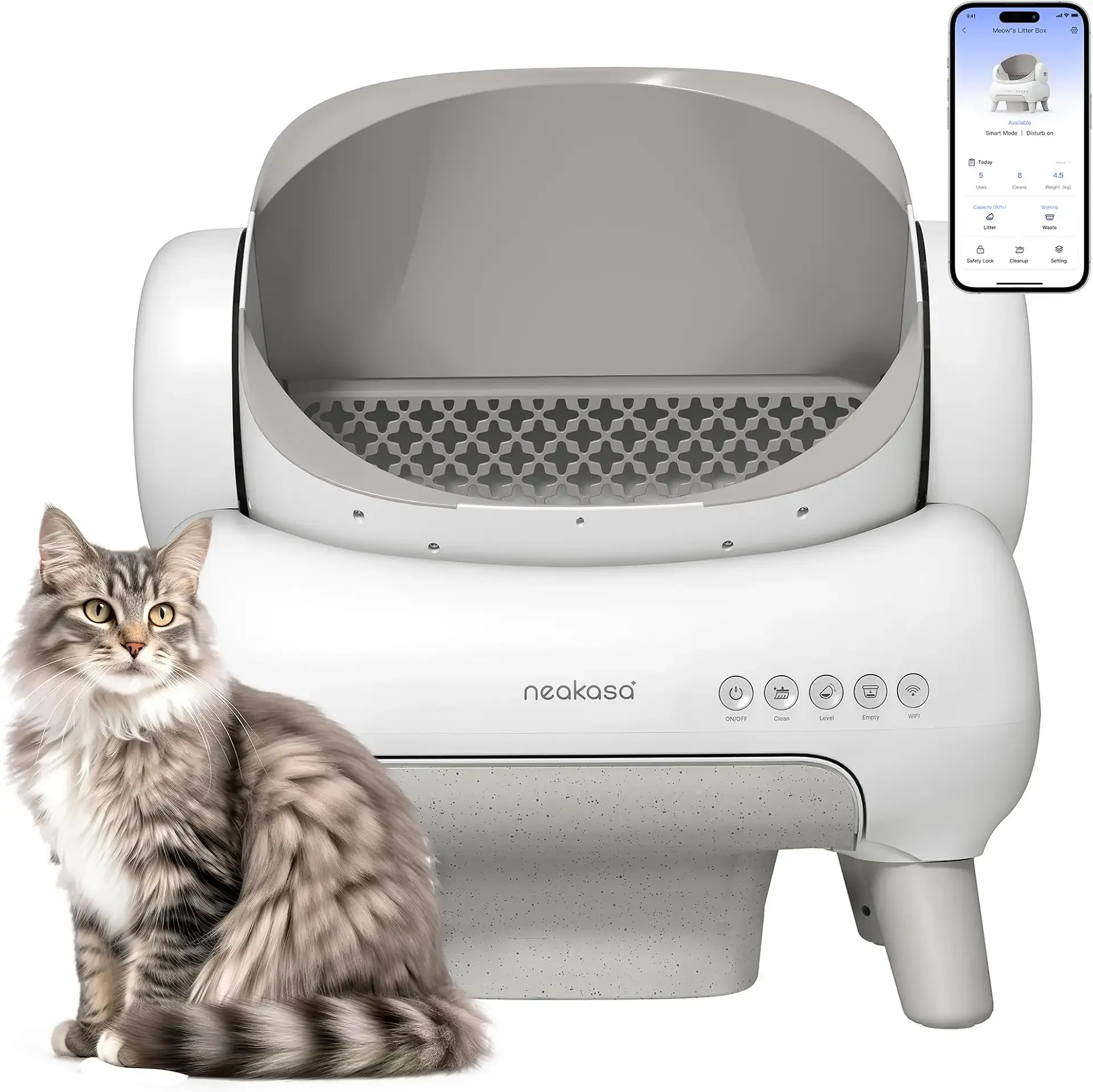 Neakasa M1 Plus Lite Open-Top Self Cleaning Cat Litter Box, Automatic Cat Litter Box with APP Control, Upgraded Safety Protection, Odor Control, Includes 1 Roll Waste Bag
