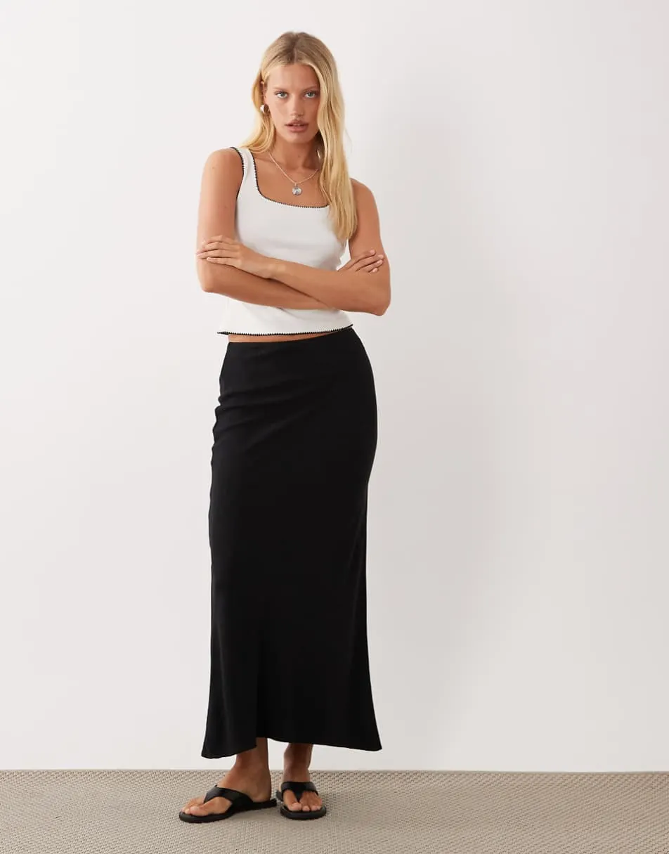 ASOS DESIGN linen bias midaxi skirt in black