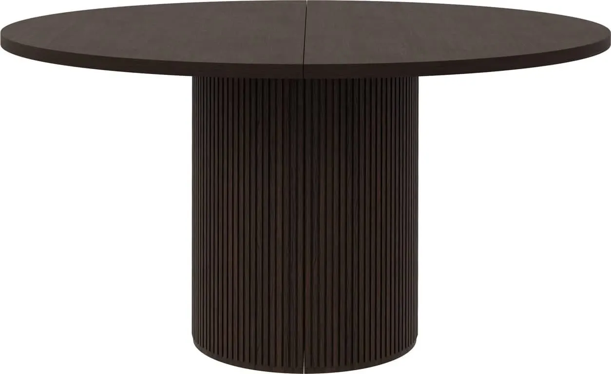 Linea spisebord rundt Ø 120 cm m/uttrekk for opptil 4 plater, mocca oljet, spilesokkel