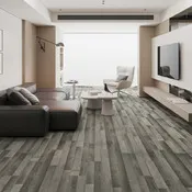 Sol PVC gris mat Ep.3,5 + 1 mm de sous-couche intégrée - 122 x 18,2 cm