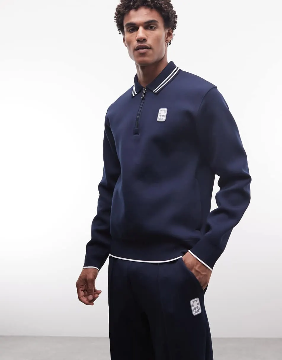 Lacoste Tennis Performance 1/4 zip logo sweatshirt in navy