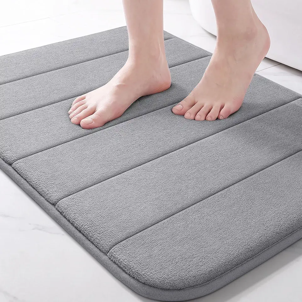 Yimobra Memory Foam Bath Mat, Super Soft Absorbent Bathroom Rug Non Slip, Quick Dry, Machine Washable Floor Carpet for Tub Shower, Home Decor Accessories, 24x17, Grey