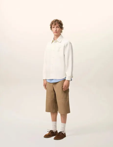Cotton Knitted Ami De Coeur Overshirt White Cream