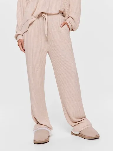 Caramel Brushed Waffle Straight Leg Pj Pant