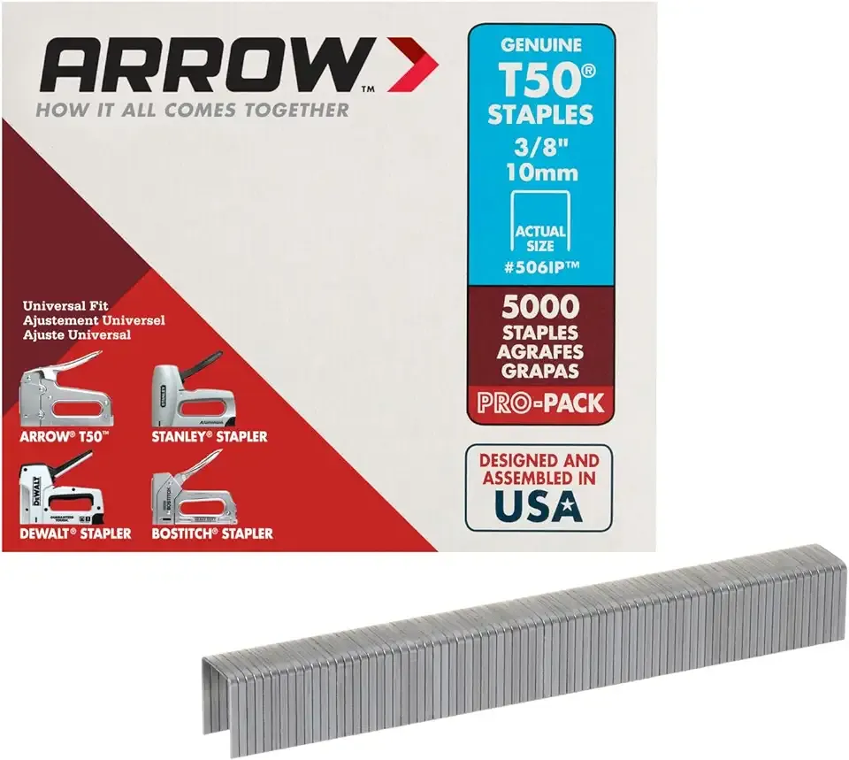 Arrow Fastener 506IP Heavy Duty T50 Staples for Upholstery, Construction, Furniture, Crafts, 3/8-Inch Leg Length, 3/8-Inch Crown Size, 5000 Pieces ( Pack of 1)
