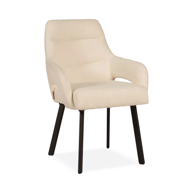 Armstoel Kendra - stof Rhythm Ecru - pocketvering - poot zwart