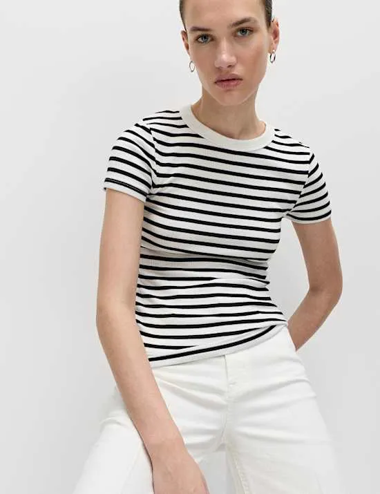 3er-Pack Gerippte T-Shirts mit hohem Baumwollanteil und schmaler Passform