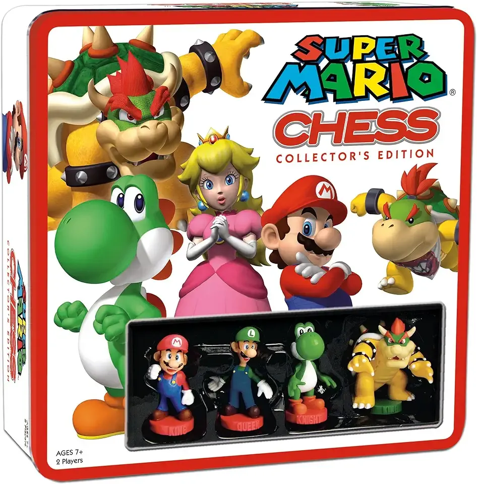 Super Mario Chess Set, 32 Custom Sculpt Game Pieces Including Iconic Characters: Mario, Luigi, Peach, Toad, Bowser, Super Mario Themed Chess Game
