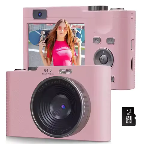 4K30FPS Digital Camera with Autofocus | 48MP Ultra-Compact Vlogging Camera for Photography | 16X Digital Zoom & Image Stabilization | Includes 32GB Micro SD Card & 2x 1200mAh Batteries | Perfect for Beginners, Teens & Adults，Cheap Camera